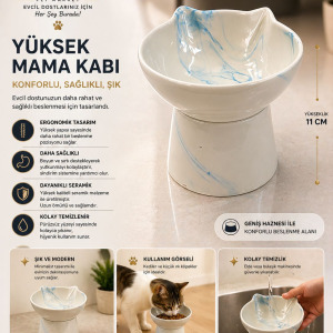 Seahorse Seramik Yüksek Mama Kabı – Ergonomik Kedi & Küçük Irk Köpek Mama Kabı (11 CM)