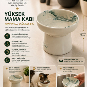 Seahorse Seramik Yüksek Mama Kabı – Ergonomik Kedi & Küçük Irk Köpek Mama Kabı (11 CM)